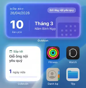 Giao diện Widget lịch âm GoMoon trên iOS